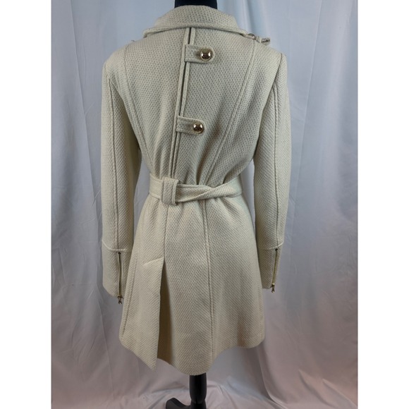 Chic Cream Textured Double Breasted Belted Trench Coat Women's Large - Picture 11 of 14